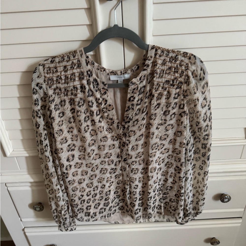 Joie Animal Print Blouse in Cream and Black